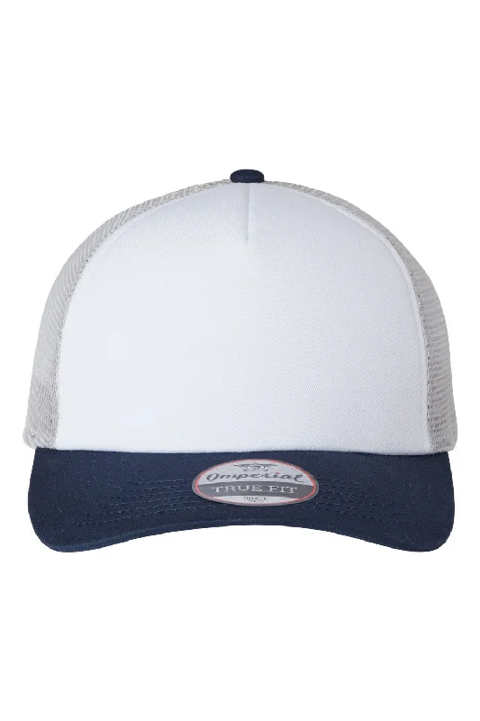 mens hats outdoor adventures ready-Imperial Mens North Country Snapback Trucker Hat - White/Navy Blue/Grey