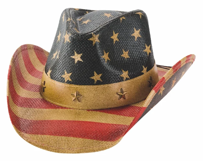 Beanies with warm lining-Bullhide Old Glory Toyo Straw American Flag Cowboy Hat