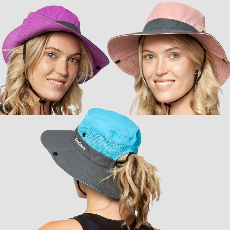 sun hat with comfortable chin strap-Womens 3 Best Sellers UV Sun Hat (Pink, Blue, Purple)