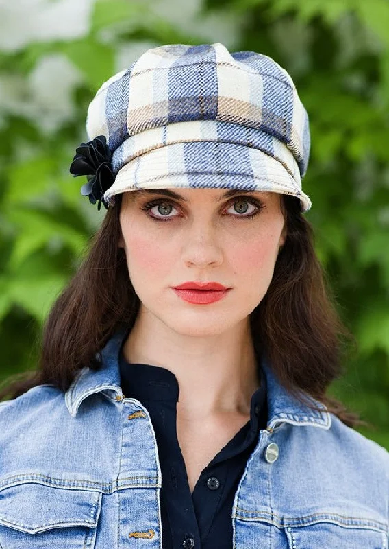 Beanies with textured yarns-Mucros Newsboy Cap | Blue Check