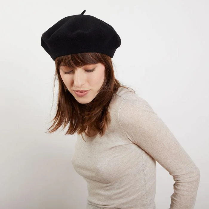 wool hats for layering-  Laulhére Heritage L'Authentique Wool Beret - Noir