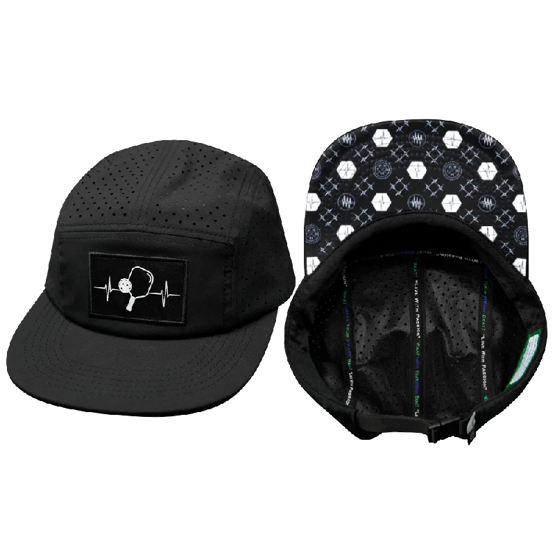 Beanies with wool blend fabrics-Pickleball Hat | 5 Panel | Black