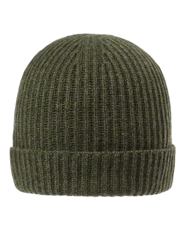 Beanies with classic knit style-Unisex Ribbed Cashmere Hat Moss Green