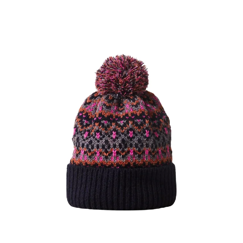 Headbands for sports-First Frost Fairisle Pom Beanie in Navy