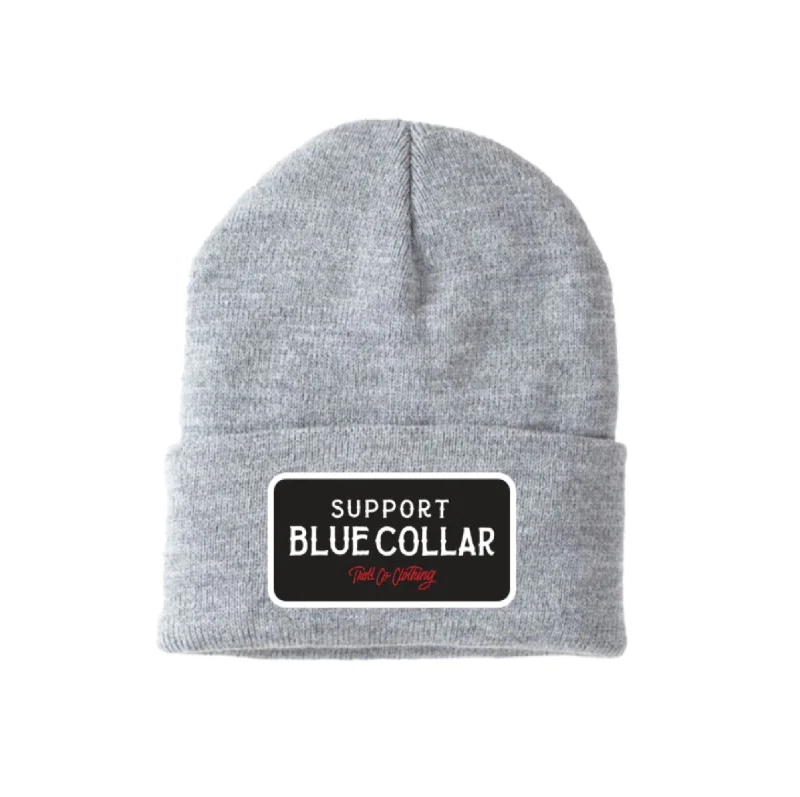 Beanies with bright colors-Troll Co. Premium "Support Blue Collar" Patch Knit Beanie