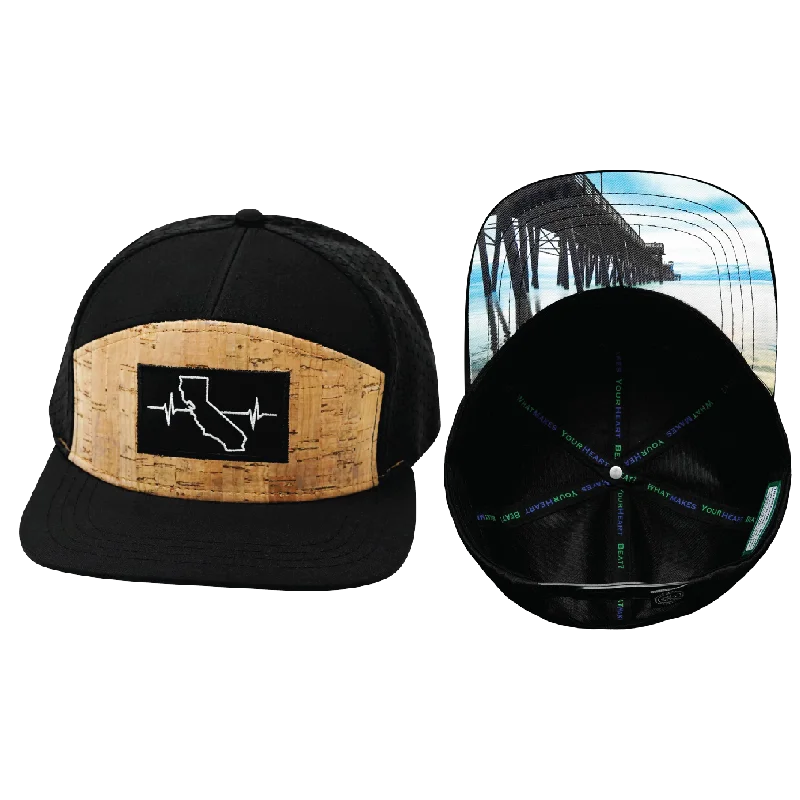 Headbands for workout comfort-California Hat | Flat Bill | Cork - Black