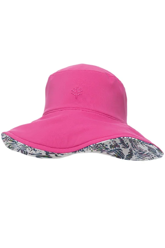 Beanies with customized embroidery-Ariel Reversible Pool Hat | Magnolia Pink Beach Leaves