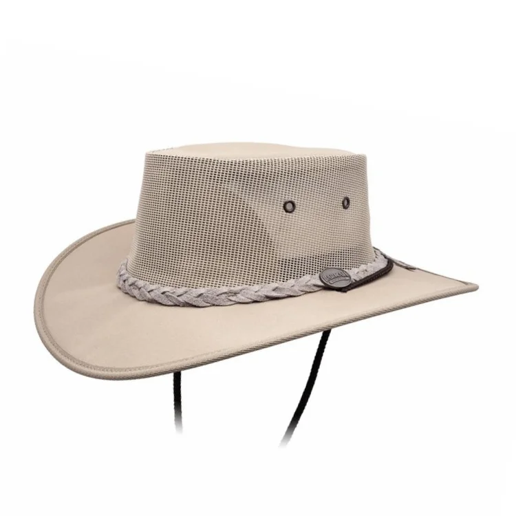 Beanies for fashionable winter travel-Barmah 1057BE Canvas Drover Airflow Hat - Beige