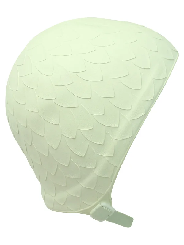 Beanies for festivals and concerts-Leaf Embossed White Latex Swim Cap With Chin Strap