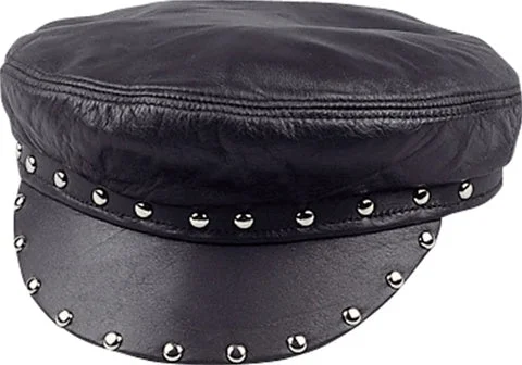 Beanies for chilly mornings-Henschel Leather Brando Cap with Rivet Band