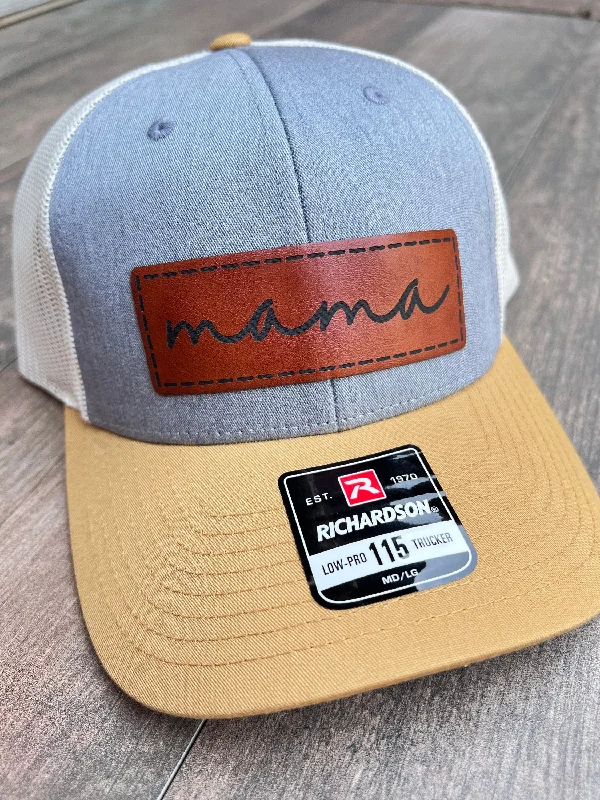 Beanies for mountain and hiking trips-Christmas Hat for Mom | Mama Leather Patch Hat | Hat for Mom | Mothers Day Gift | Unique Gift Idea | Richardson 115 Snapback hat