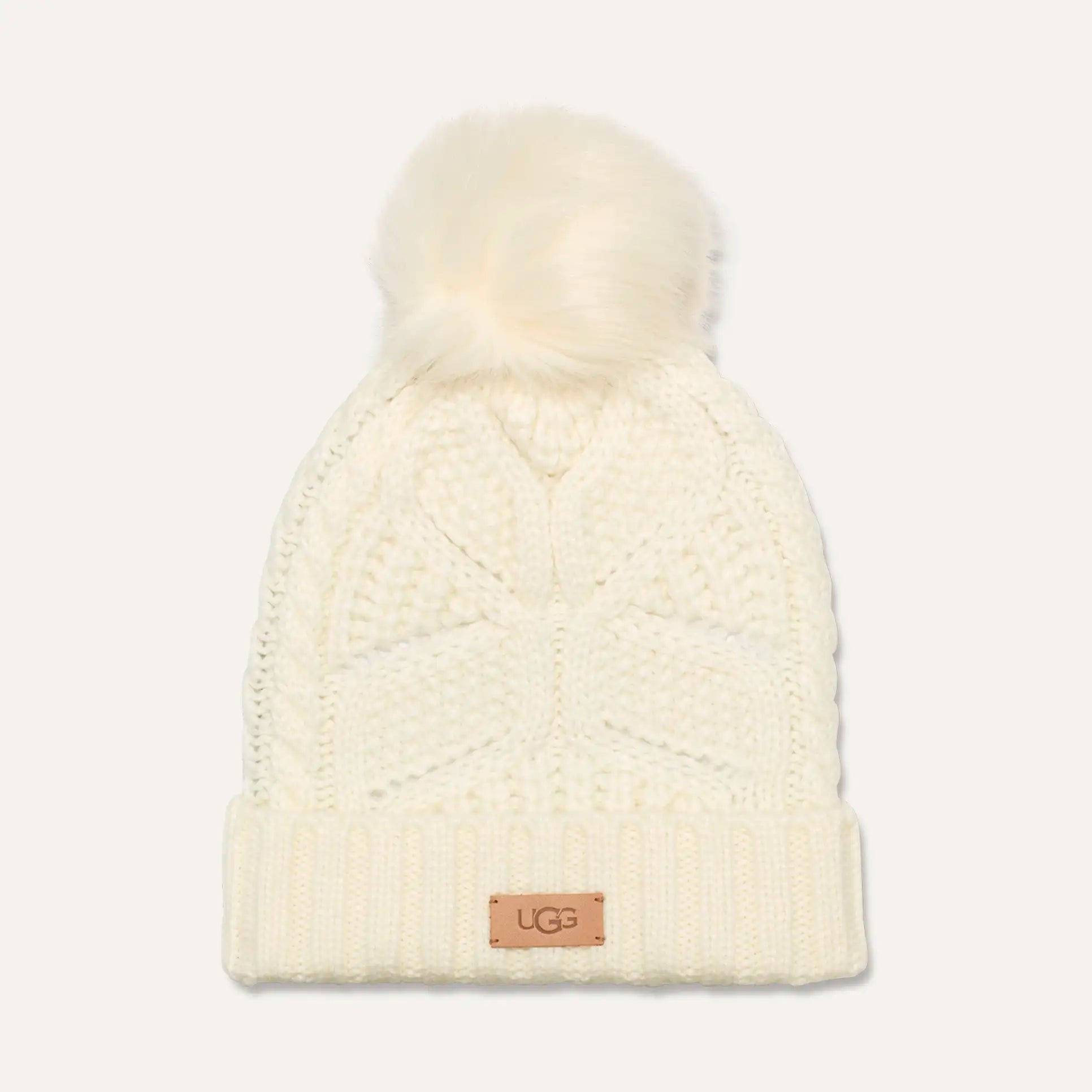 Beanies with reflective designs-Cable Beanie with Pom in Nimbus