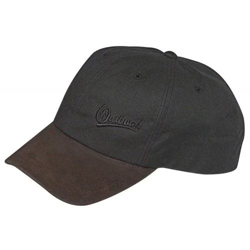 Beanies with different textures-Outback Trading Co Aussie Slugger Oilskin Cap - Black Brown Peak