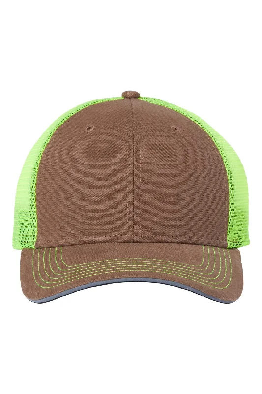 mens hats cool and sporty-Dri Duck Mens Hudson Brights Moisture Wicking Snapback Hat - Field Khaki/Neon Yellow