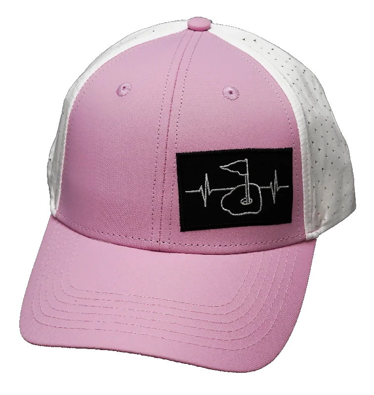 Beanies for holiday shopping-Golf Hat | Low Profile | Ponytail | Pink - White (No Photo)