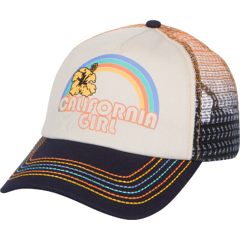 Beanies for weekend wear-California Girl Trucker Snapback Hat - Vintage Cream with Rainbow Stitching