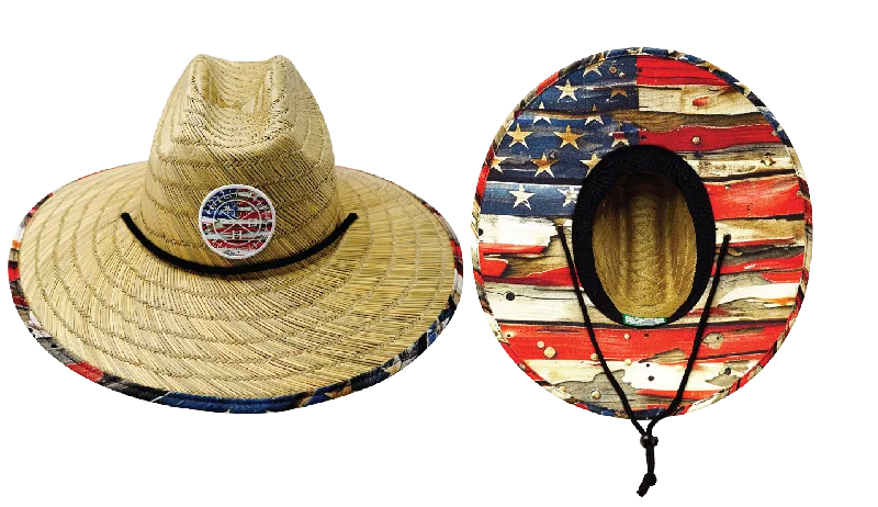 unisex sun hat for summer-THB Straw | Sun Hat | Flag Vintage Wood