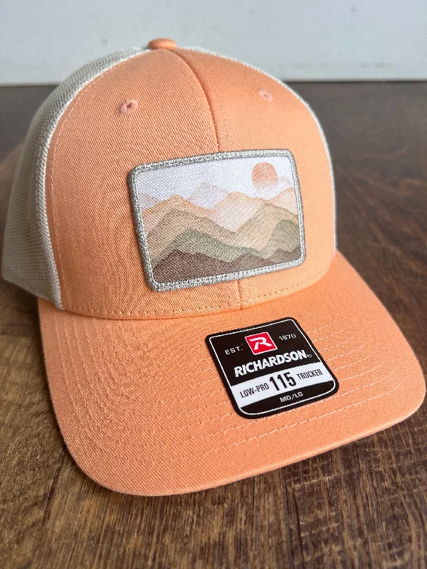 Beanies with sophisticated designs-Mountain Scene Patch Hat |  Adjustable Trucker Hat for Outdoorswoman | Christmas Gift for Hikers | Colorful Patch Hat for her