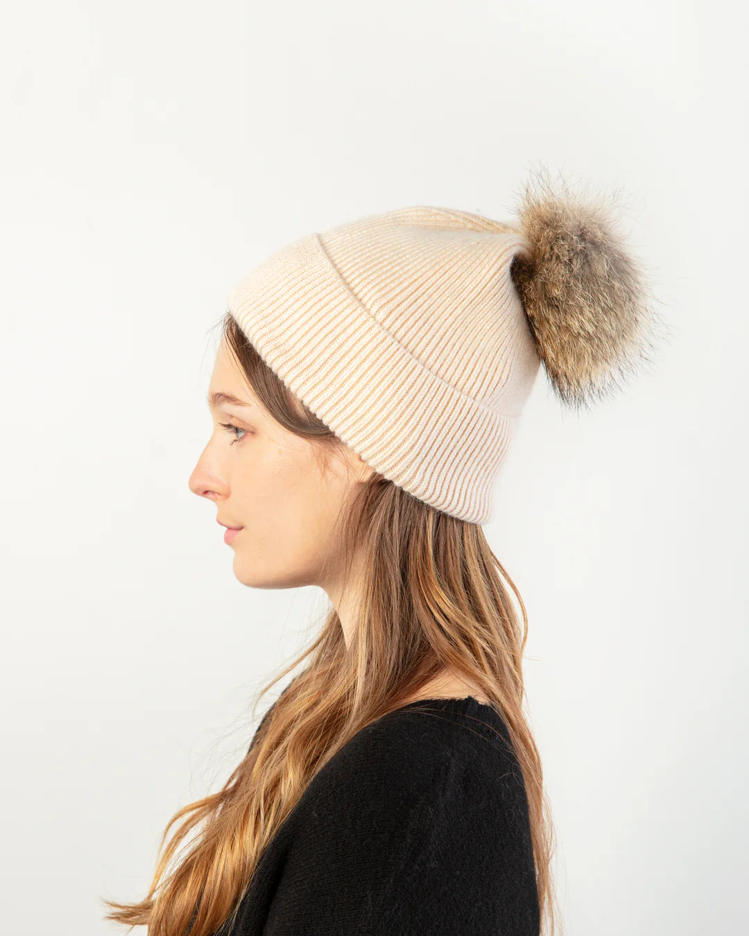 Beanies for cold days-Ronnie Pom Pom Beanie in Ivory