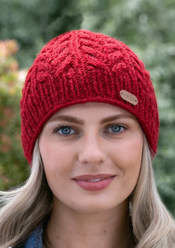 Headbands with unique prints-Aran Cable Pullon Hat | Red