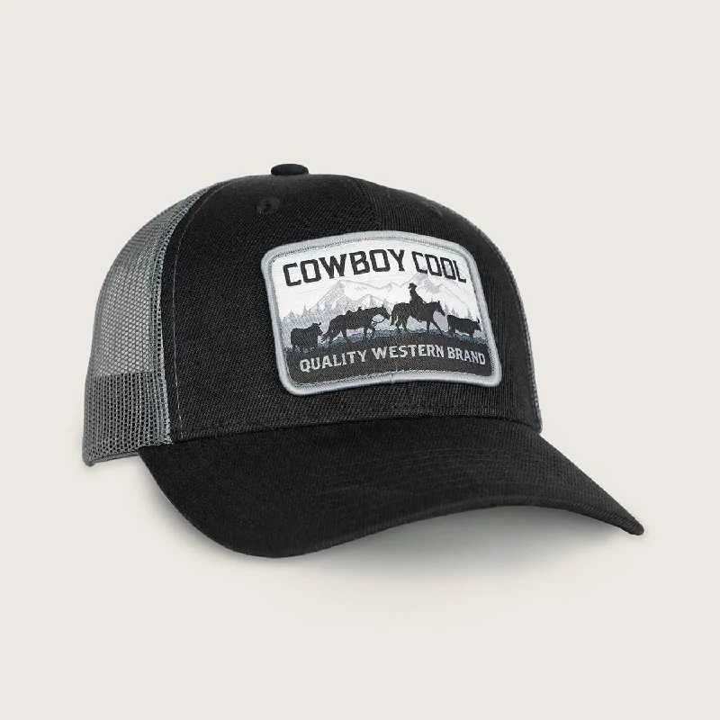 Beanies for versatile layering looks-Cowboy Cool Buckhorn Patch Hat - Black/Charcoal