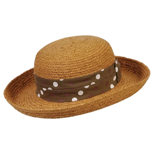 sun hat for poolside relaxation-Conner Ladies Polka Dot Band Raffia Sun Hat