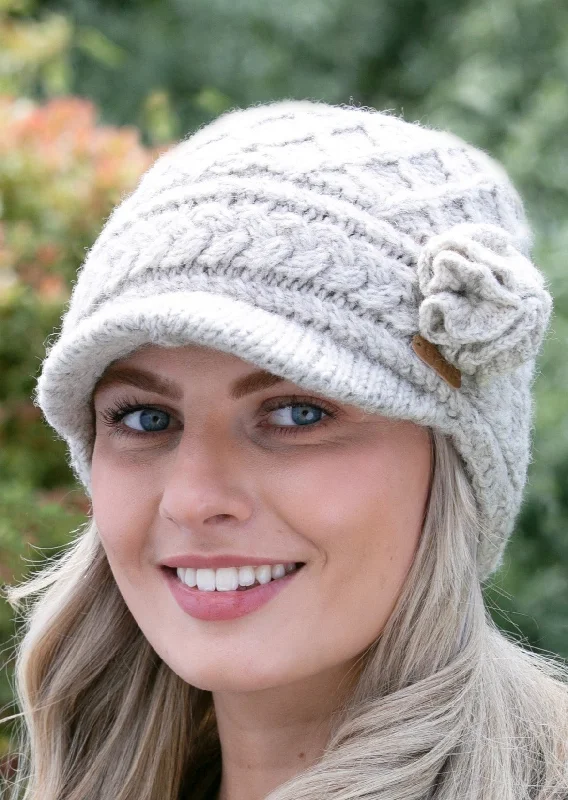 Beanies for personalized looks-Aran Trellis Design Peak Hat | Oatmeal