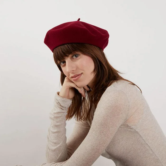 wool hats for men with ear flaps-  Laulhére Heritage L'Authentique Wool Beret - Bordeaux