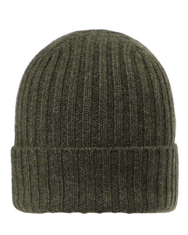 Beanies for layering with scarves-Unisex Chunky Ribbed Cashmere Hat Moss Green