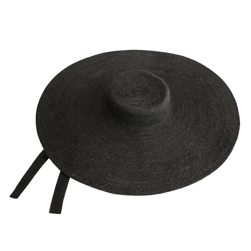 Beanies with comfortable wear-Lola Wide Brim Jute Straw Hat, in Black by BrunnaCo