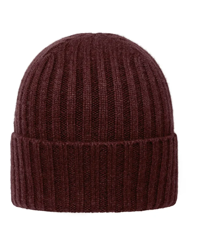 Beanies for mountain excursions-Unisex Chunky Ribbed Cashmere Hat Claret Red