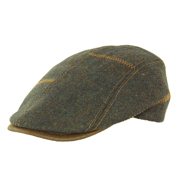 wool beanies for cold weather-  Fléchet 8 Pce Wool Blend Patchwork Cap - Kaki