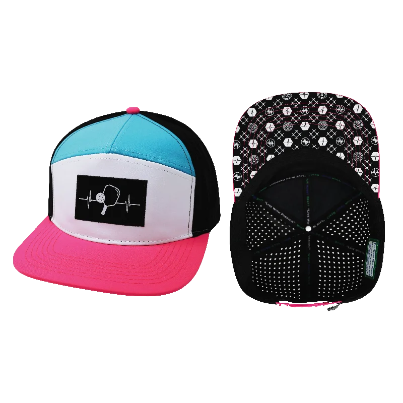 Beanies for stylish mountain wear-Pickleball Hat | Flat Bill | Neon Pink - White - Neon Blue Green - Black