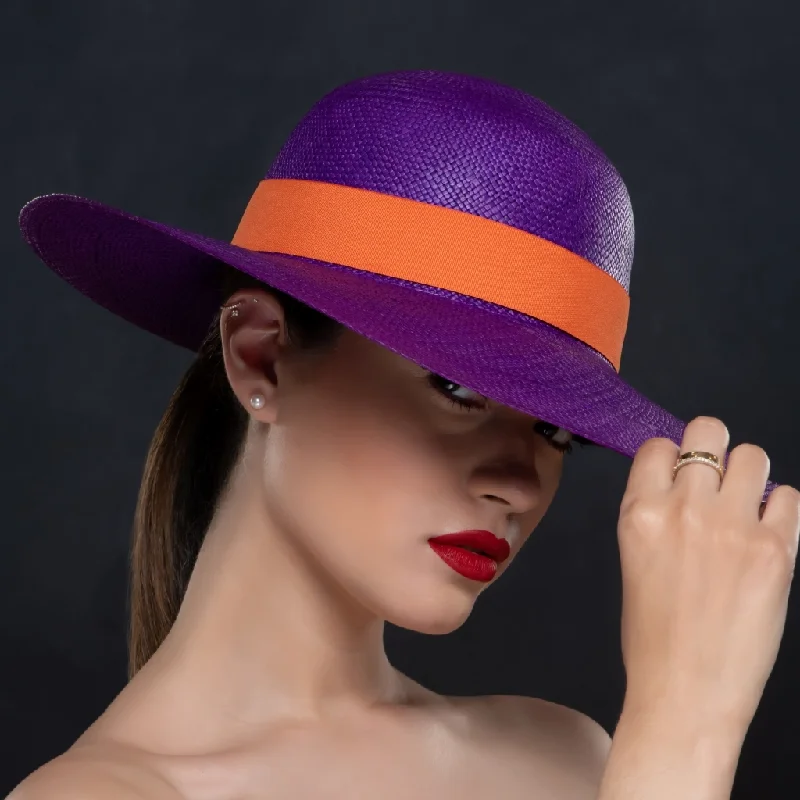 Beanies for daily commute-NAP4510-Ladies Purple Panama Straw Hat