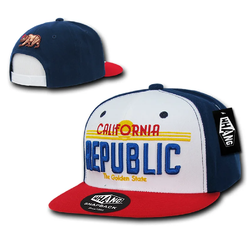 Beanies with fleece lining-New CALIFORNIA REPUBLIC SNAPBACK HAT Navy, White & Red Golden State License Plate