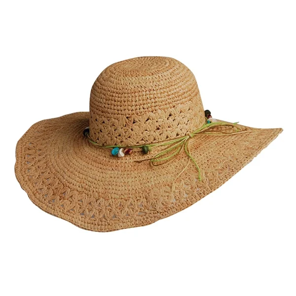 elegant sun hat for women-Conner Deluxe Wide Brim Crocheted Raffia Sun Hat