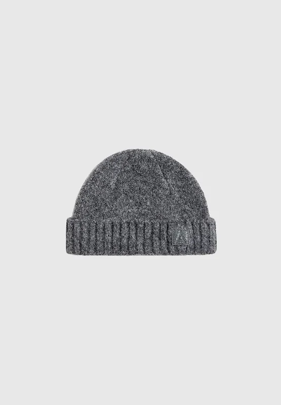 wool beret hats for men-  Brushed Wool Knit Beanie - Grey Marl