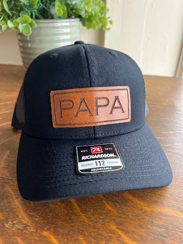 Beanies for everyday street style-Papa Christmas Hat for Dad. Richardson 112 leather patch trucker hat for Dad. Gift for Papa. Christmas Gift for dad. Dad Hat gift.