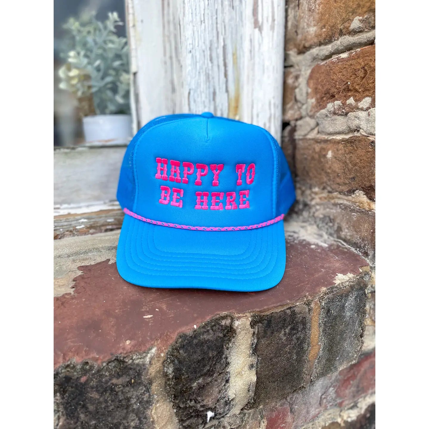 Beanies for winter sports-Happy To Be Here Trucker Hat