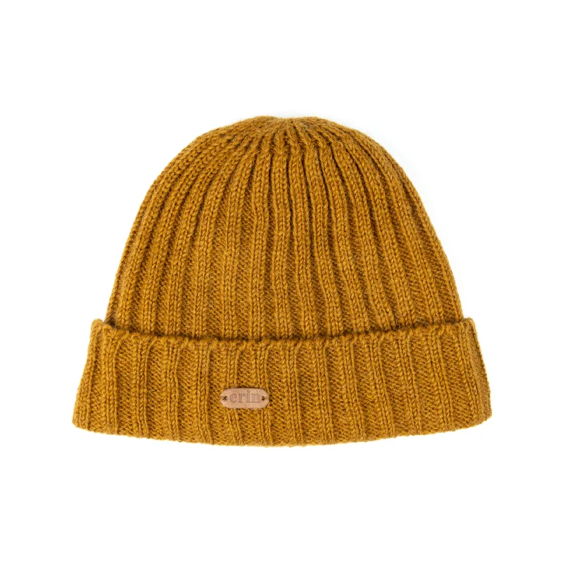 Beanies with built-in ear protection-Rib Pullon Hat Turnup | Mustard