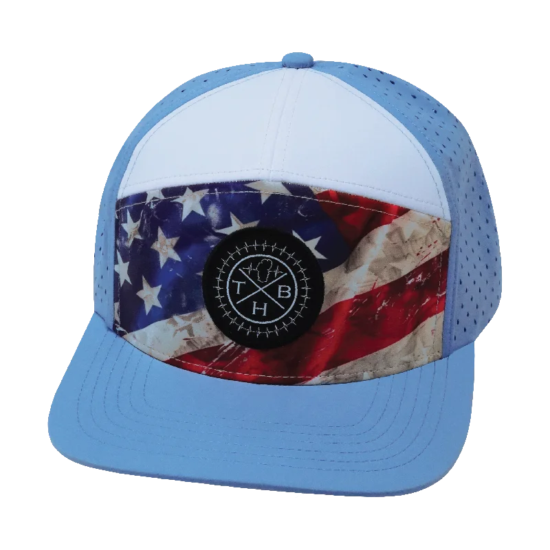 Beanies with fleece lining for warmth-Color Vibes Hat | Flat Bill | Rugged Flag - Baby Blue - White