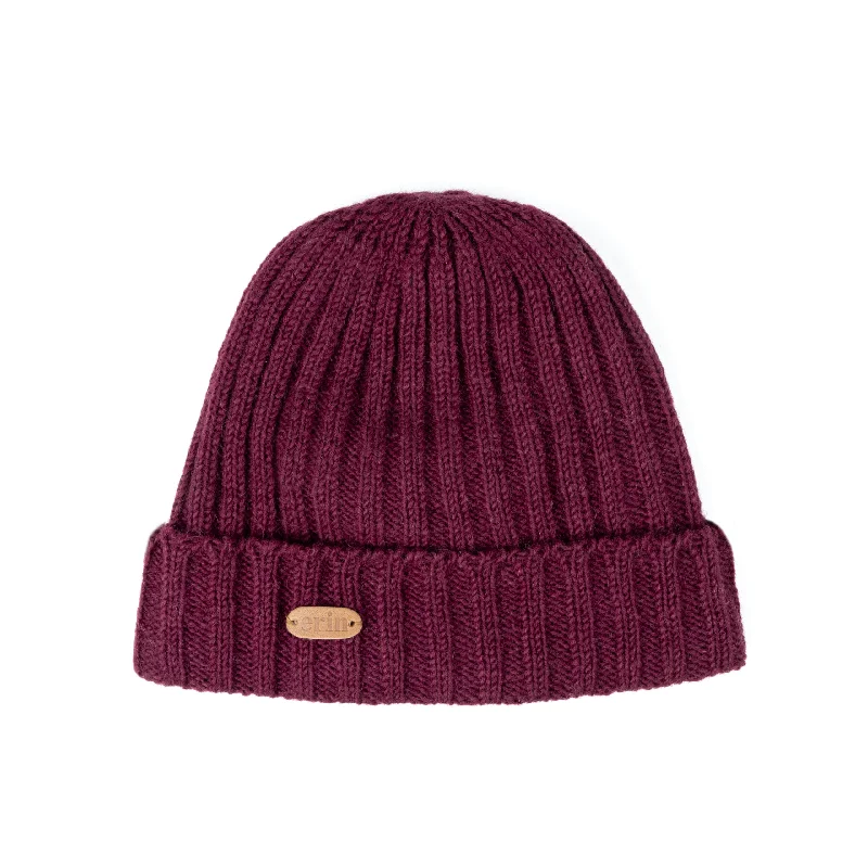 Beanies with chunky yarn-Rib Pullon Hat Turnup | Berry Red