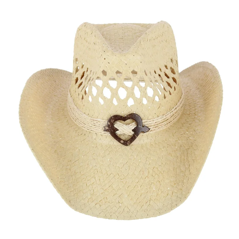 womens chunky knitted hats for winter-Women's Western Straw Cowboy Hat with Heart Concho