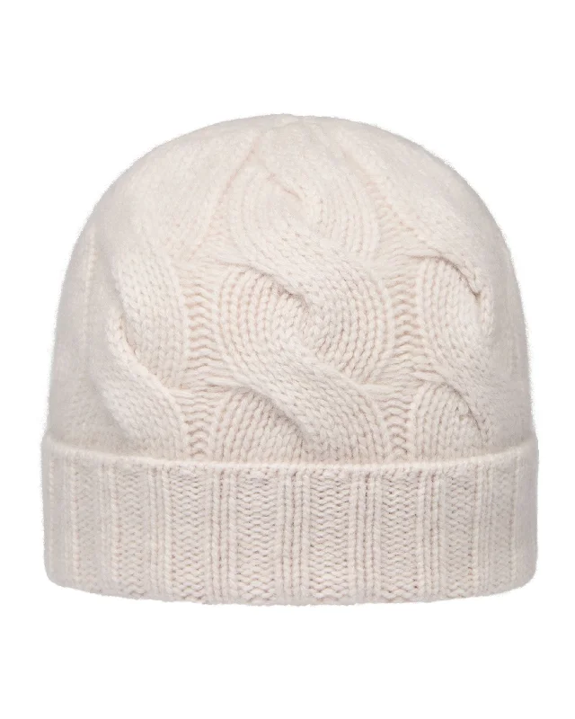 Beanies with winter-ready design-Unisex Chunky Cable Cashmere Hat Frost White