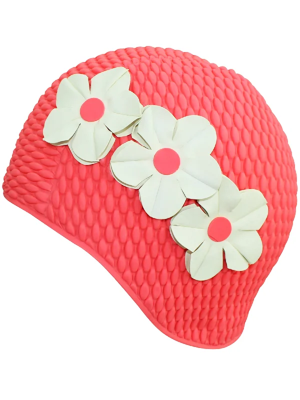 Headbands for daily wear-Latex Swim Cap With Flowers