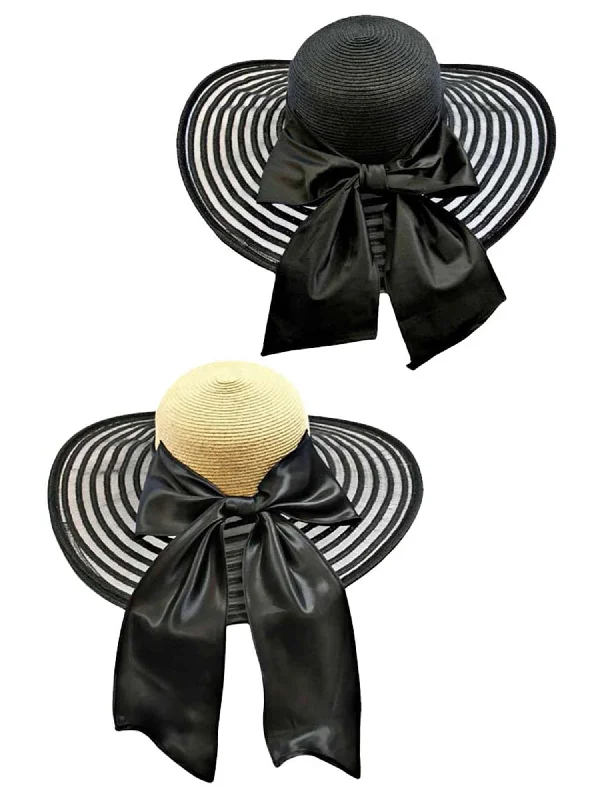 Beanies with buttons-Beautiful 2-Pack Wide Brim Floppy Hat With Satin Bow