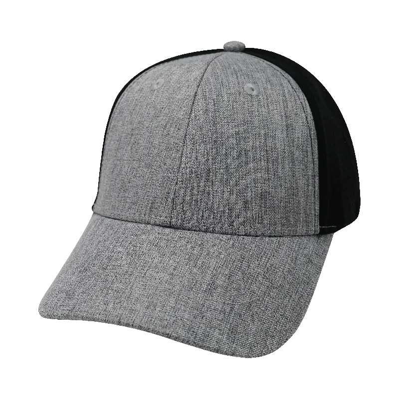 Beanies with elastic fit-Blank - 6 Panel - Shallow Fit - Pony Tail - Heather Gray / Black (Unisex)