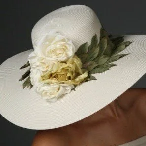 Beanies with fashion-forward style-SE6004- Elegant ladies straw hat with leaf trims and flowers