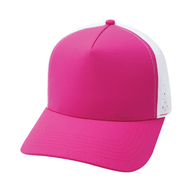 Beanies for stylish work-from-home outfits-Blank - 5 Panel - Structured - Neon Pink / White (Unisex)