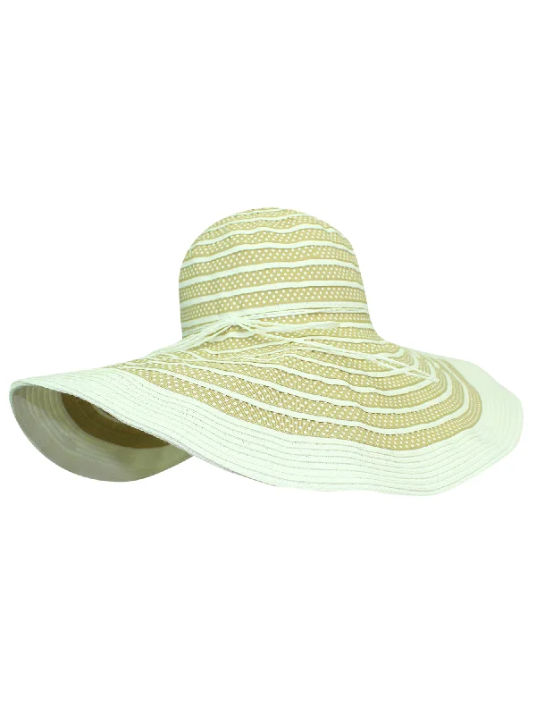 Thin headbands-Tan & White Wide Brim Floppy Hat With Polka Dots